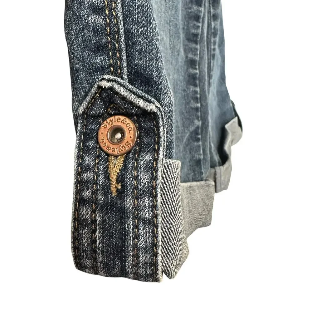 Style & Co Women’s Med Wash Denim Mid Rise Cuffed Hem Bermuda Skimmer Shorts 10
